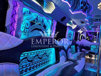 Blue and purple LED lights in party bus