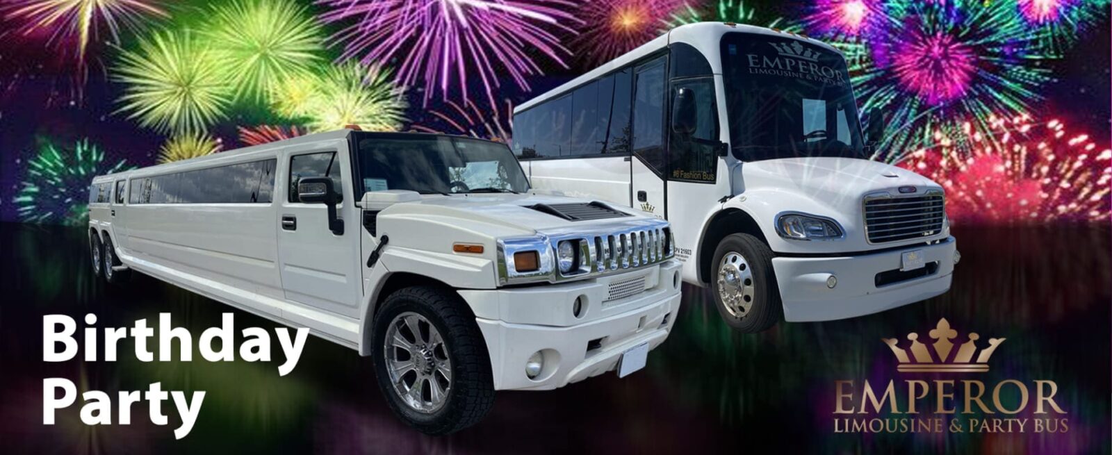 White party bus and stretch Hummer limousines for birthdays