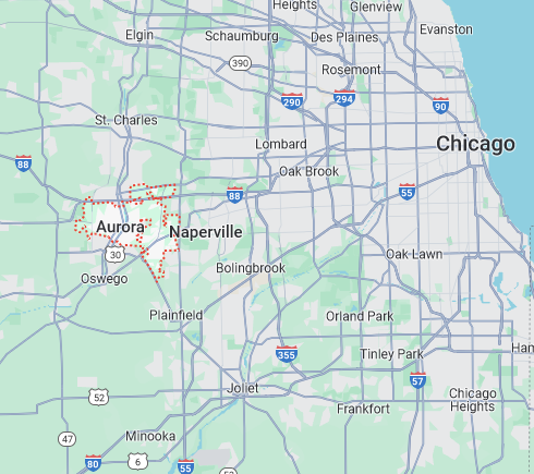 Party Bus Service Map for Aurora, Illinois