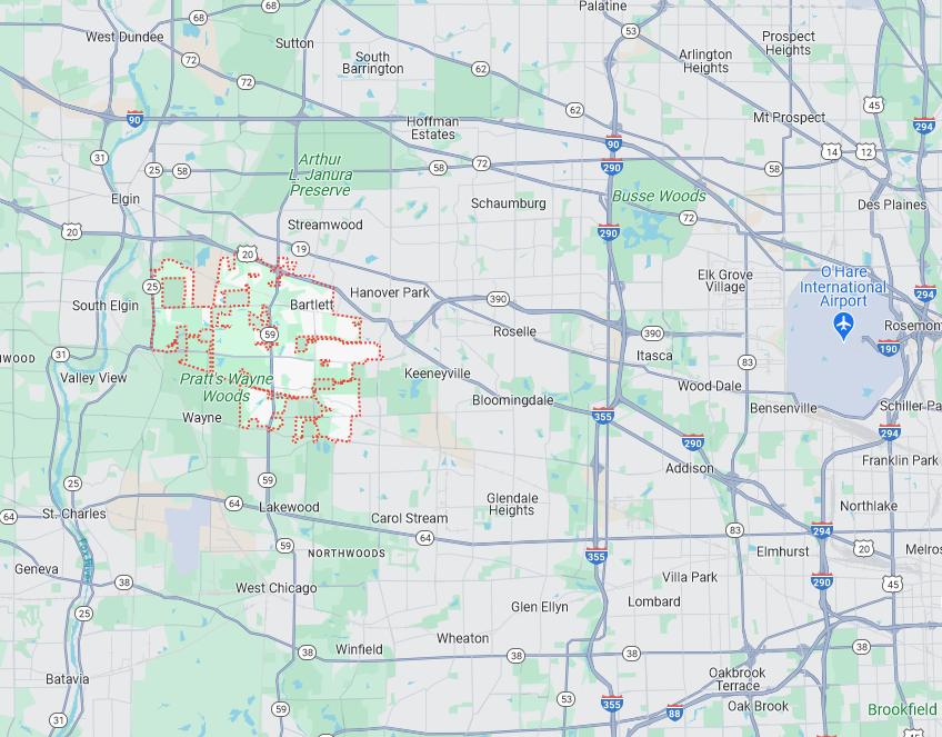 Party Bus Rentals Map in Barlett Illinois