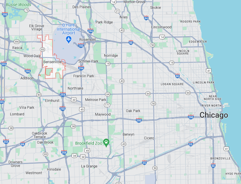 Bensenville Party Bus Service Map