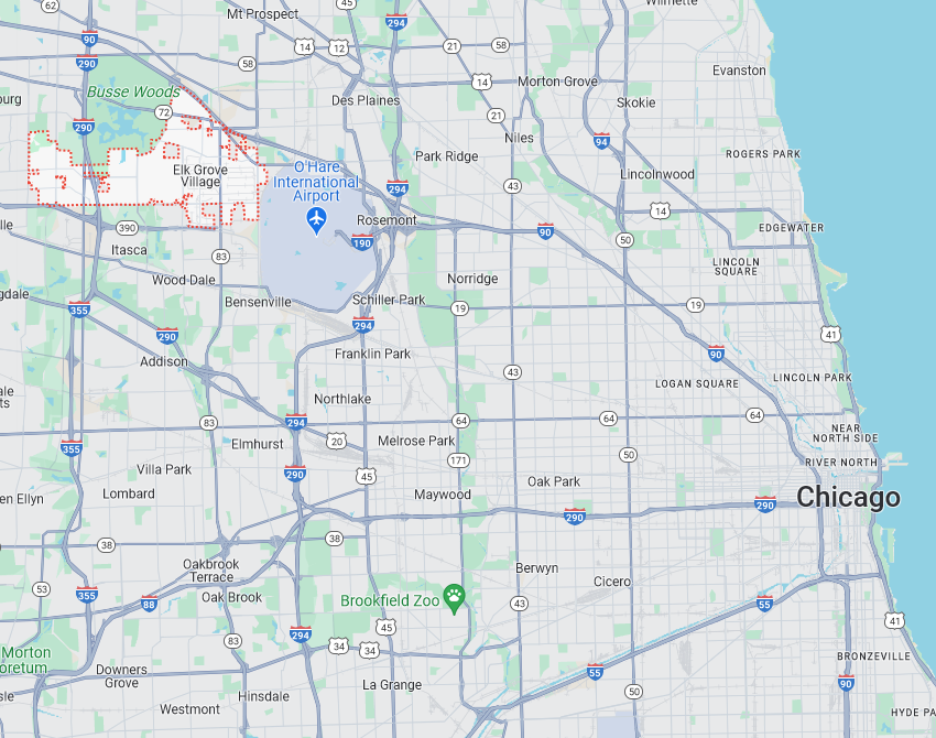 Elk Grove Village Party Bus Rental Map