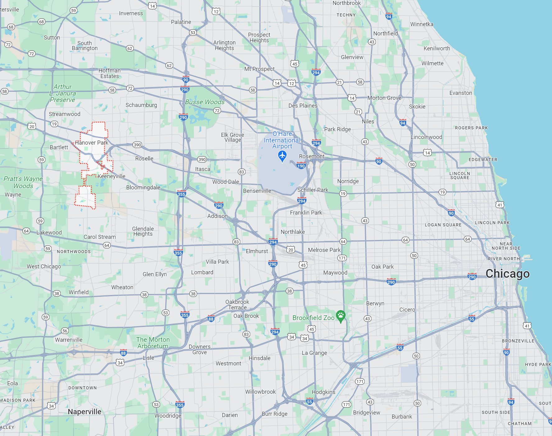 Party Bus Rentals Map in Hanover Park Illinois