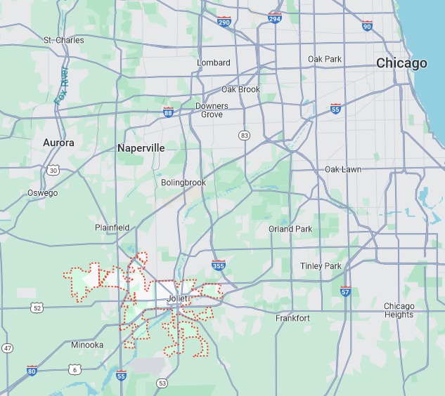 Joliet IL Party Bus Rental Service Map