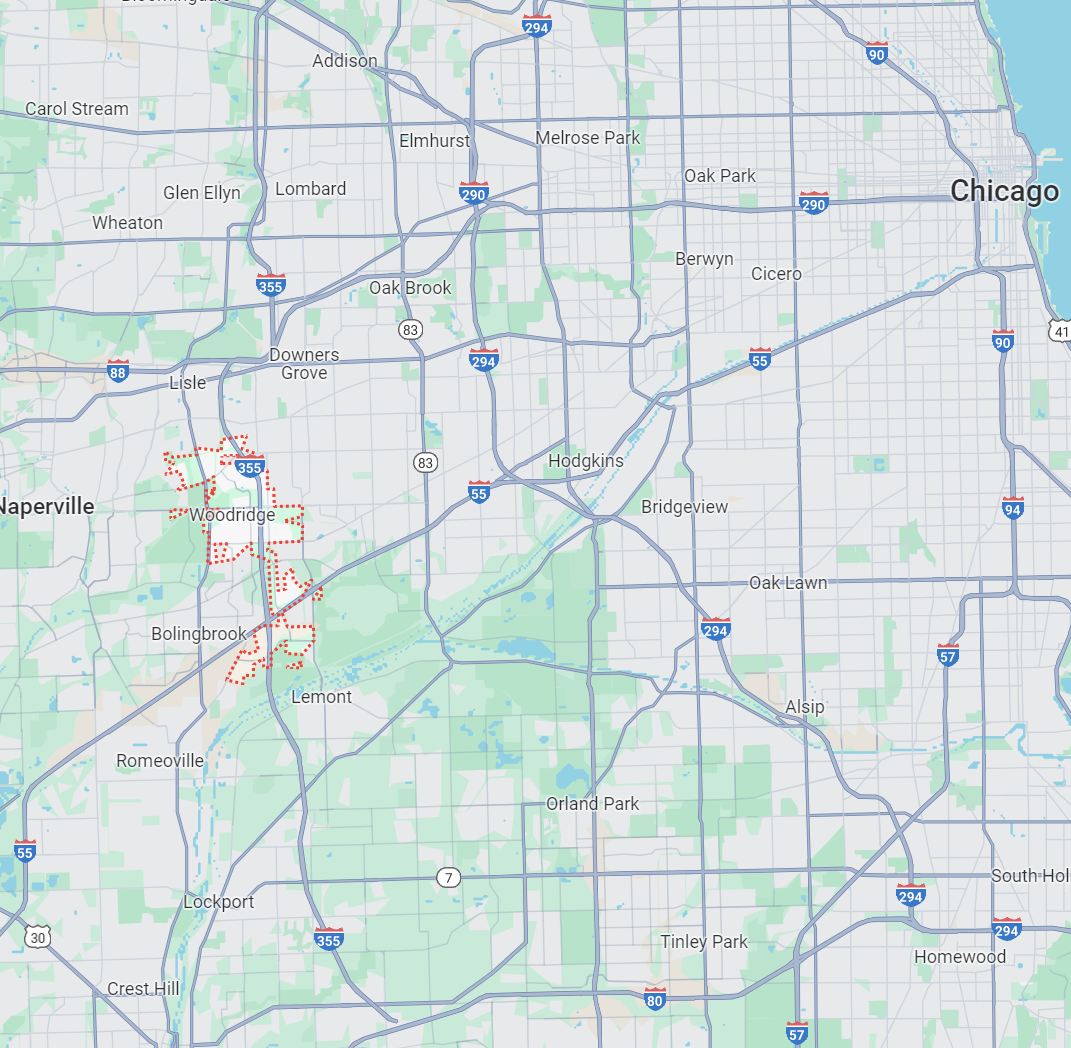 Woodridge, Illinois Party Bus Map